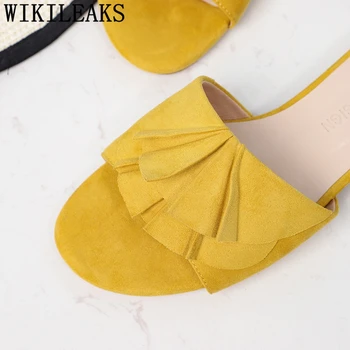Plat, Papuci De Femei Papuci De Vara Sandale De Designer Diapozitive Galben Pantofi De Brand Papuci De Casă Stil Coreean Femei Zapatos Mujer 2020