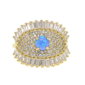 De lux turc deochi bijuterii bagheta cubic zirconiu CZ de culoare de aur femei fata de cadou albastru opal Gem scântei inel de piatră
