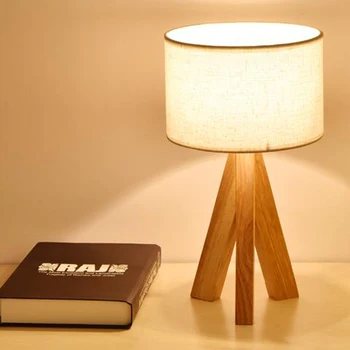 HQXING Lemn Lampă de Masă Cu Material Abajur din Lemn Noptiera Birou lumini Moderne de Carte Becuri E27 110V 220V Lectură, corp de Iluminat