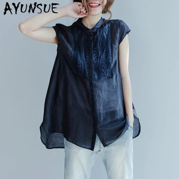 AYUNSUE real de mătase pentru femei bluza de Vară de moda femeie bluze 2020 coreean șifon vrac broderie tricou doamnelor topuri blusas C106