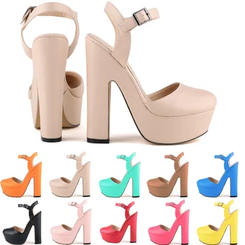 LOSLANDIFEN Femei Sexy Tocuri inalte Pantofi Platforma Pompe de Curea Glezna Sandale Rotunde Groase de la Picioare Rochie de Mireasa 976-1MA