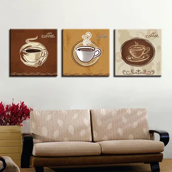 De Vânzare La Cald Modular Printuri De Poze Decor Acasă 3 Piese Ceașcă De Cafea Poster Picturi De Fundal Restaurant Canvas Wall Art Cadru