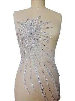Stras Aplicatiile de Patch-uri 3D cu Margele Dantelă Flori Coase pe Decor de Nunta Costume Rochii cu Paiete pentru Îmbrăcăminte 55*30CM