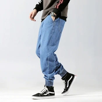 Stil de moda Japoneză Barbati Blugi Dungă Designer Vrac se Potrivi Pantaloni de Marfă hombre Fund Moale Streetwear Hip Hop Joggeri Blugi Barbati