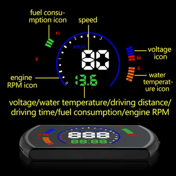 5.8 inch Masina HUD OBD2 Vitezometru Digital Parbriz Auto Proiector Head Up Display Combustibil Viteza RPM Tensiune de Alarmă de Două Modul de Afișare