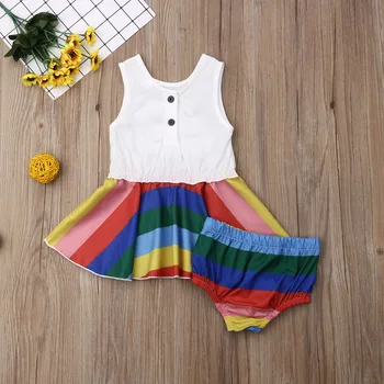 2 buc pentru Sugari Baby Girl Rainbow Haine Vesta Topuri Rochie Scurtă, Pantaloni de Costum Copil Set