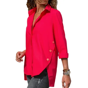 Bluze Pentru Femei Primavara-Vara 2019 Solid Butonul Bluza Cu Maneca Lunga Rândul Său, În Jos Guler Bluza Camasa Tunica Casual Pierde Doamnelor Topuri