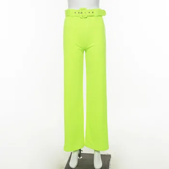 BKLD Neon Pantaloni Costum Femeie Înaltă Talie Pantaloni Cu Curea de Vară de Moda Birou Doamnelor Pantaloni 2019 New Sosire Largi Picior Pantaloni Femei