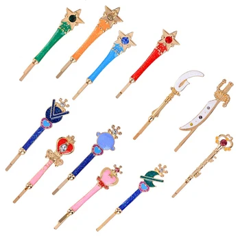 1buc Anime Acțiune Figura Tipărite Aliaj Sailor Moon Barrette Baghetă Magică Stick Spirală Inima Clip de Păr Hairpin Accesorii de Frumusete