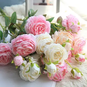 Trandafir Bujor Mătase Artificială Flori Buchet Mic Flores Petrecere Acasă Primăvară Valentine Nunta Mariage De Flori False