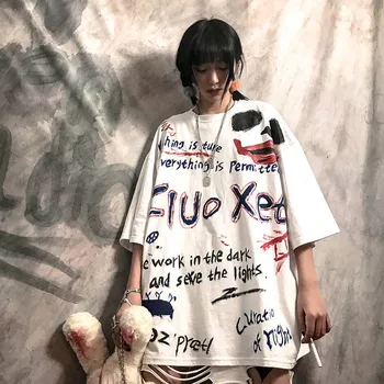 Harajuku Supradimensionat Tricou Streetwear Femei Vara Topuri Largi De Dans Hip-Hop Haine Femei Casual Punk High Street Tricouri Fata