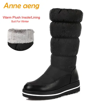 2018 Noi De Iarna Femei La Jumătatea Vițel Cizme Cu Toc Mediu Rotund Toe Slip-On Impermeabil Sexy Si Damele De Femei Pantofi Negru Cald Jos Cizme De Zăpadă