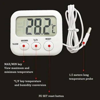 Mini Digital Termometru Higrometru Ecartament TA358 Frigider Acvariu de Monitorizare Portabile LCD Senzor de Temperatură și Umiditate Metru#