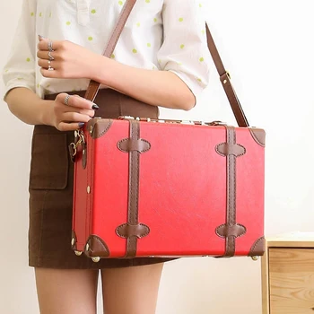 Europa de moda din piele pu geantă de umăr cutie pentru femei,de epocă minunat maro rosu negru valiza pentru fata,14inches genți de mână