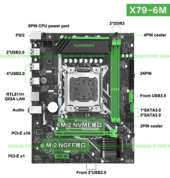 HUANANZHI X79-6M M-ATX Placa de baza cu HI-SPEED Dual M. 2 NVMe SSD Slot PROCESOR Intel E5 2640 V2 Brand Mare de Memorie 8G REG ECC