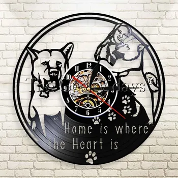 1bucată Acasă Este locul Unde Inima Este Câinele disc de Vinil Ceas de Perete Catelul Acasa Decor de Epocă Minunat Câine Pentru Animale de Cadou