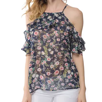 Apperloth Vara Femei Florale Imprimare De Pe Umăr Șifon Cămașă Fără Mâneci Topuri Rezervor Bluza Tricouri Femei 2018 Doamnelor Imbracaminte