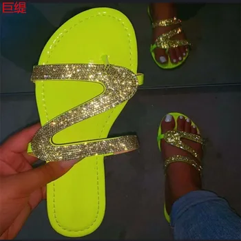 Femei Slide-uri Papuci de Pantofi de Femeie Aluneca pe Stras Paiete Bling Apartamente de Vara pentru Femeie Serpentine în aer liber Flip Flops Dimensiune 35-43