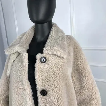 Teddy bear haina de lână sacou haina lungă nou stil de moda de iarnă Compozit Tunsă de Miel Haină de Blană buton supradimensionat turn-d