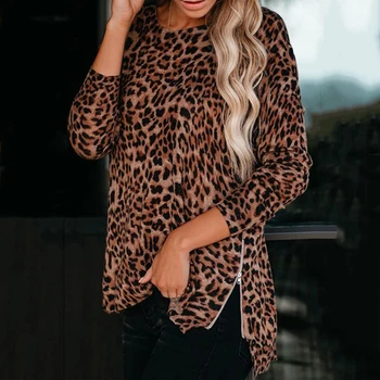 Toamna Femei Tricou Sexy Leopard Printed Long Sleeve Stripe Topuri Fashion Street Calitate Casual Slim Doamnelor Tricou