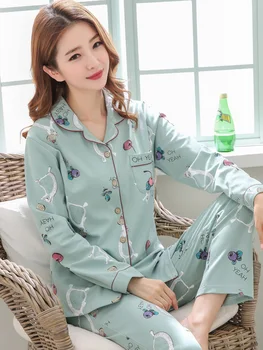 Doamna de Bumbac Pijama Femei, cu Maneci Lungi Homewear Nou Sexy 2 buc de sex Feminin Pijamale Pijama Cămăși de noapte de Somn Lounge Plus Dimensiune D-2194
