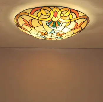 Europene vitralii Tavan Lumina Pastorală Rotund Abajur de Sticla Plafon lamps110-240V