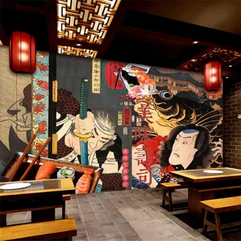 Japoneză Ukiyo-e Delicios Sushi Caracter Tapet de Fundal Murale 3D Modern Restaurant de Sushi Industriale Decor de Perete de Hârtie 3D