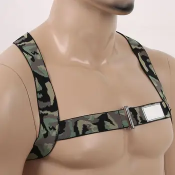 Moda X-a întors Piept Ham Centura Elastica Largă Umăr Robie Camuflaj Imprimare Corpul Muscular Bărbați Exploatați Gay Clubwear Costume