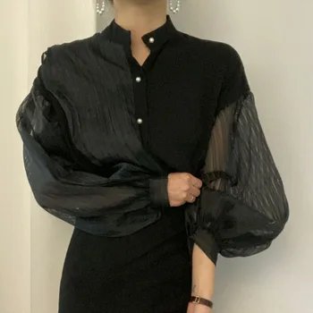 Foarte Zână Bluza Femei Toamna Devreme În 2020, Noul Design Asimetric Sens Ciufulit Lantern Maneca Plasă de Cusut Cămașa GX1249