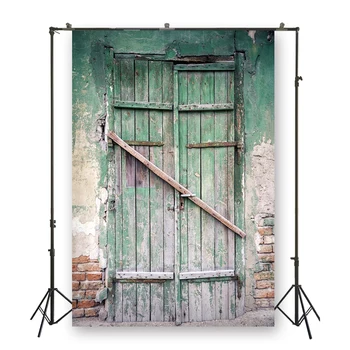 HUAYI verde ușă de lemn și și-a spart un perete de beton fotografie fundal adult iubitorii artistice portrai fundal foto D-5786