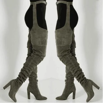 Femei Talie Mare Coapsei Cizme A Subliniat Toe Gladiator Picioare Extrem De Lungi Cizme Celebritate De Sex Feminin Solid Turma Tocuri Indesata Pantofi