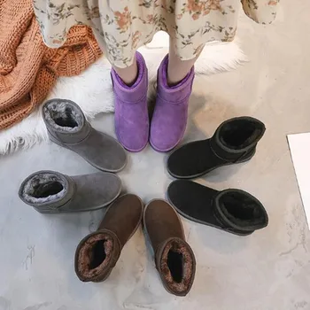 Moda Australia Brand de Iarnă pentru Femei Moale Turma Anti-Alunecare Cizme de Zapada Split Piele de Vacă Glezna Pantofi de Femeie în aer liber, Botas Muje