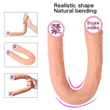 Dublu Timp 41cm Moale Jelly Vibrator Realist Vibratoare Lesbiene Penis Vaginal Anal Plug Flexibil Penis Fals Pentru Femei Vibratoare Jucarii Sexuale