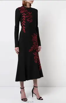 2018 New Sosire moda negru rosu de la Jumătatea Vițel femei Sexy O-Neck maneca lunga Celebrity Party Rochii Bodycon bandaj
