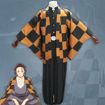 Anime, benzi Desenate Demon Slayer Kimetsu nu Yaiba Costume Cosplay Kamado Tanjuurou Cosplay Costum Kimono Japonez Uniforme Haine