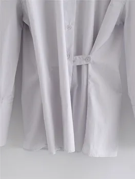 Tencel pantă două porți cămașă albă moda catarame costum cu guler clasic simplu, joker accepta talie show subțire rochie dublu breas