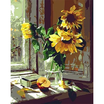 DIY Digital Pictura De Numere Pachetului de Floarea-soarelui cana ulei pictura murală Kituri de Colorat Arta de Perete Imagine Cadou fara rama