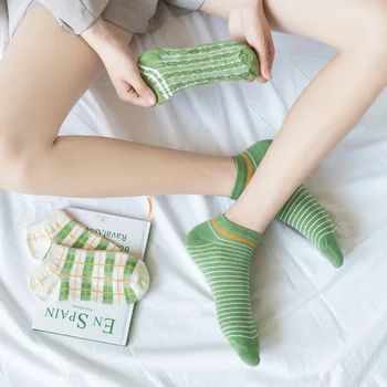 Verde Japoneză Fată Drăguță Carouri Dungi Sosete Femei de Primăvară și de Vară-coreean Harajuku Kawaii Femei Șosete Glezna ciorap