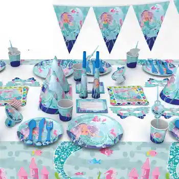 Mermaid Partidul Decor Tacamuri De Unica Folosinta Set Șervețel Placa Banner Cupa Copil De Dus Copii Fete Happy Birthday Party Consumabile