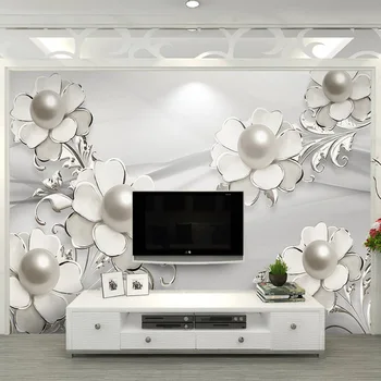 Moderne de Moda Tapet 3D Stereo Bijuterii Perla Flori Foto picturi Murale Living TV de Perete de Fundal Pânză Papel De Parede