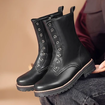 2020 Toamna Iarna Moda Cizme scurte cu Fermoar Cap Rotund fund gros Patrat-Toc glezna cizme pentru Femei Pantofi Botas Mujer c20-12