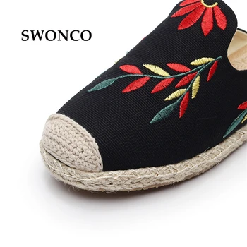 SWONCO Femei Papuci 2018 Vara Broda Paie Doamnelor Pantofi Papuci Femei Plat Retro Stil Casual Femei Pantofi în aer liber