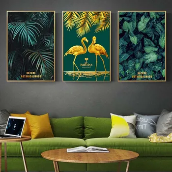 Verde Și Aur Ananas Monstera Planta Pictură Frunze Mari Poster Print De Arta De Perete Pentru Camera De Zi Culoar Unic Decor Modern