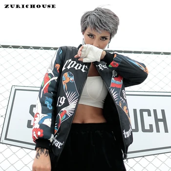 ZURICHOUSE Hip-hop Jacheta de Iarna pentru Femei Jacheta Vatuita 2021 Harajuku Contrast de Culoare Scrisoare de Imprimare Vrac Bumbac Căptușit Parka Coat