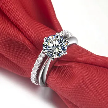 Inel de Logodnă Solitaire Reale Eternitate Trupa Șase Vârfuri 3CT Solid Aur Alb de Calitate Inele cu Diamante pentru Femei