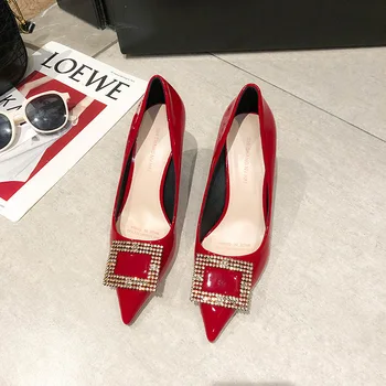 Bal Pantofi de Seara pentru Femei Lady Black red din Piele de Brevet Poined Degetele de la picioare Stras de Cristal pantofi cu tocuri de pompe