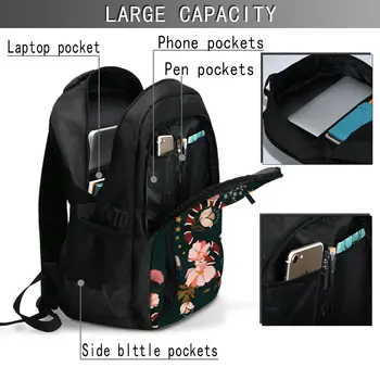 Fierbinte de Încărcare USB Laptop pentru Femei Rucsac Pentru Elevi Adolescente Fete Rucsac Scoala Șarpe Cu Flori Întunecate de Imprimare de Călătorie Bagpack