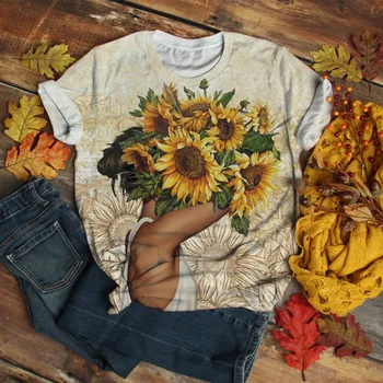 Om de vară a Femeilor Tie-dye Floarea-soarelui Print T-shirt cu Maneci Scurte Rotund Gat Top Topuri Casual T-shirt Plus Dimensiune Camiseta Feminina