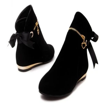 Nou stil drăguț cinci culori 43 de mari dimensiuni toamna iarna cizme de piele de căprioară arc pantofi pentru femei scurte solidă rotund toe glezna cizme