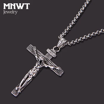 MNWT Cruce Colier INRI Crucifix Isus Bucată Pandantiv de Aur/argint Antic de Culoare din Oțel Inoxidabil Barbati Lanț Catolică Cadouri Bijuterii